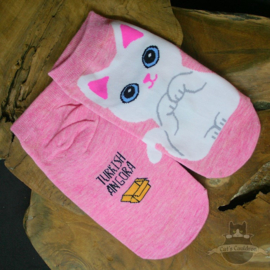Roze sneakersokken met witte kat Turkish Angora mt.35-40