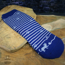 Blue striped cat socks with small paw prints size 35-40