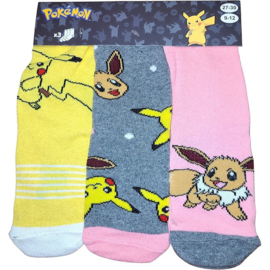 Pokémon children's socks Eevee Pikachu 3-pack 27-30