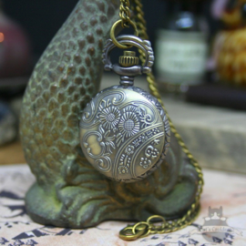 Pocket watch old style bronze look with long chain