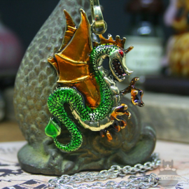 Groene draak met gouden vleugels fantasy ketting