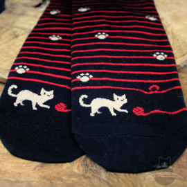 Schwarze Socken gestreift mit Katzentatzen Größe 35-40
