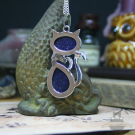 Cat with Blue Goldstone stone necklace