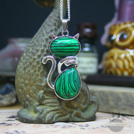 Cat with Malachite natural stone necklace
