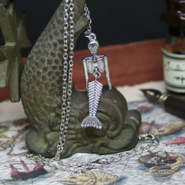 Funny mermaid skeleton necklace silver colored