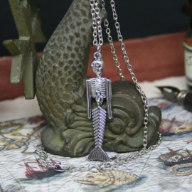 Funny mermaid skeleton necklace silver colored