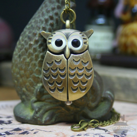 Owl watch bronze colored necklace with hidden clock