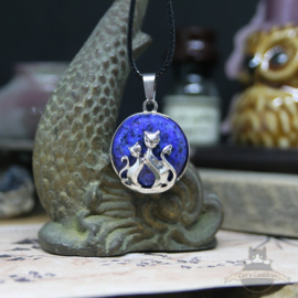 Natural stone necklace two cats Lapis Lazuli