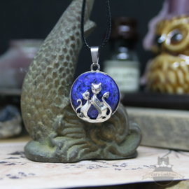 Natuursteen ketting twee katten Lapis Lazuli