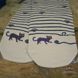Beige striped cat socks with small paw prints size 35-40