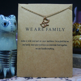 WE ARE FAMILY necklace with gold colored cat on card