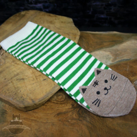 Groen gestreepte sokken met grijze poes mt.36-41