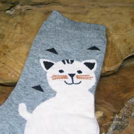 Graue Socken mit großer Katze Größe 36-41