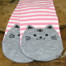 Roze gestreepte sokken met grijze poes mt.36-41