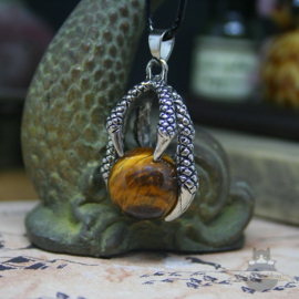 Goth dragonclaw necklace holding a Tiger's Eye
