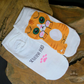 Weiße Sneakersocken mit Scottish Fold Katze Größe 35-40