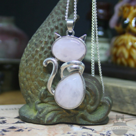 Cat with Rose Quartz natural stone necklace