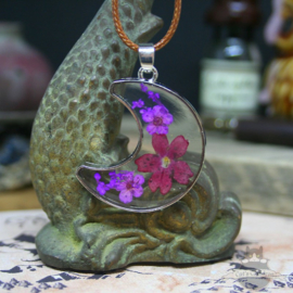 Dried flower necklace moon real flowers
