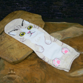 Beige socks with big cat in cartoon style size 35-40