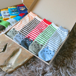 Cat socks striped with cat head 5 pairs size 36-41