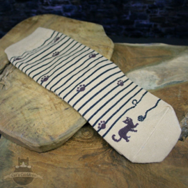 Beige striped cat socks with small paw prints size 35-40
