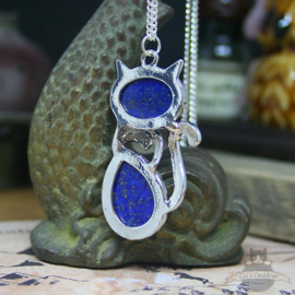 Cat with Lapis Lazuli natural stone necklace