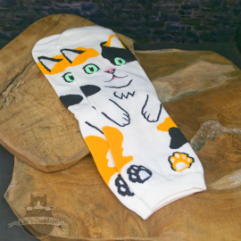 Ecru sokken met grote kat in cartoon stijl mt.35-40