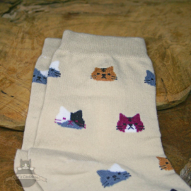 Beige Katzensocken mit Katzenköpfen Größe 35-39