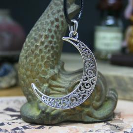 Half moon necklace silver look on waxcord