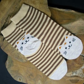 Brown striped socks with beige cat size 36-41