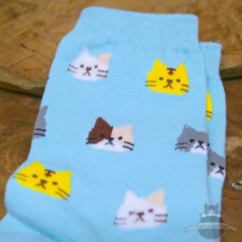 Light blue socks with cat heads size 36-41