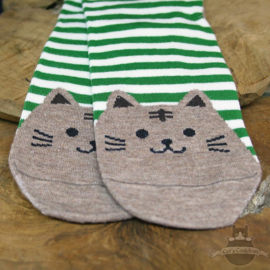 Grün gestreifte Socken mit brauner Katze Größe 36-41