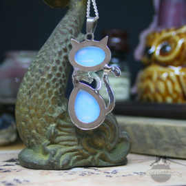 Cat with Opal natural stone necklace