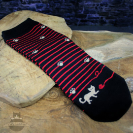 Zwarte katten sokken gestreept met pootjes mt.35-40