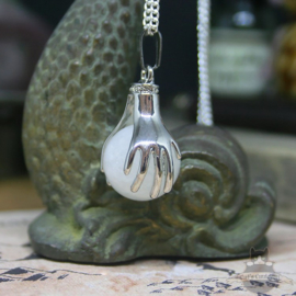 Spiritual necklace of two hands holding a Rock Crystal sphere