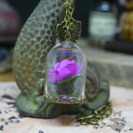 Purple rose in glass dome Beauty and the Beast necklace