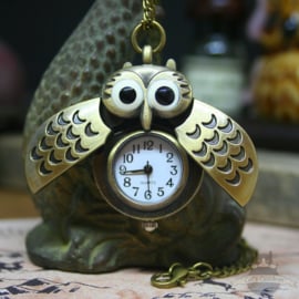 Owl watch bronze colored necklace with hidden clock