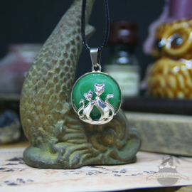 Natural stone necklace two cats Aventurine