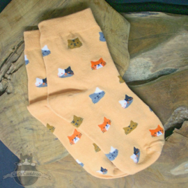 Orange Katzensocken mit Katzenköpfen Größe 35-39