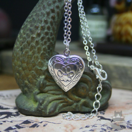 Valtentine Medaillon Halskette silberfarbenes Herz mit Katzenpfote
