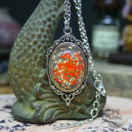 Dried flower necklace antique style orange flowers