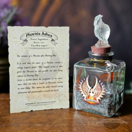 Phoenix Ashes with feathers in jar