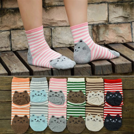 Rosa gestreifte Socken mit grauer Katze Größe 36-41