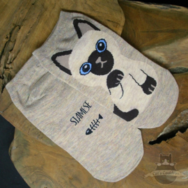 Beige sneaker socks Siamese cat size 35-40