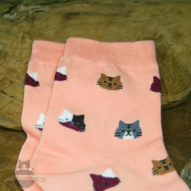 Pink cat socks with small heads size 35-39