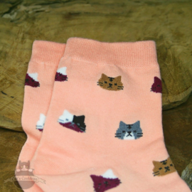 Roze kattensokken met kopjes maat 35-39