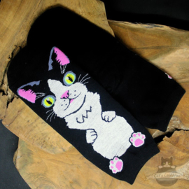 Black socks with large cat in cartoon style low model size 35-40