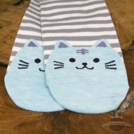 Grey striped socks with light blue cat size 36-41