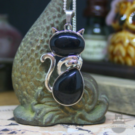 Cat with black Agate natural stone necklace