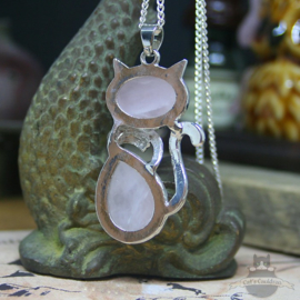 Cat with Rose Quartz natural stone necklace